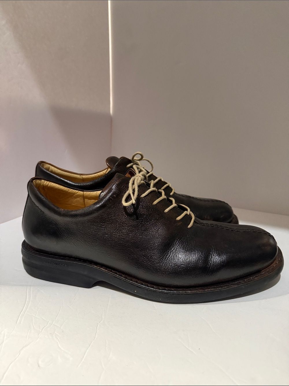 Sandro Moscoloni Dark Brown black Leather Derby Shoes with Contrast Laces